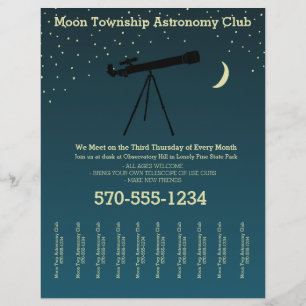 Flyer Telescopio del club de astronomía y estrellas desg
