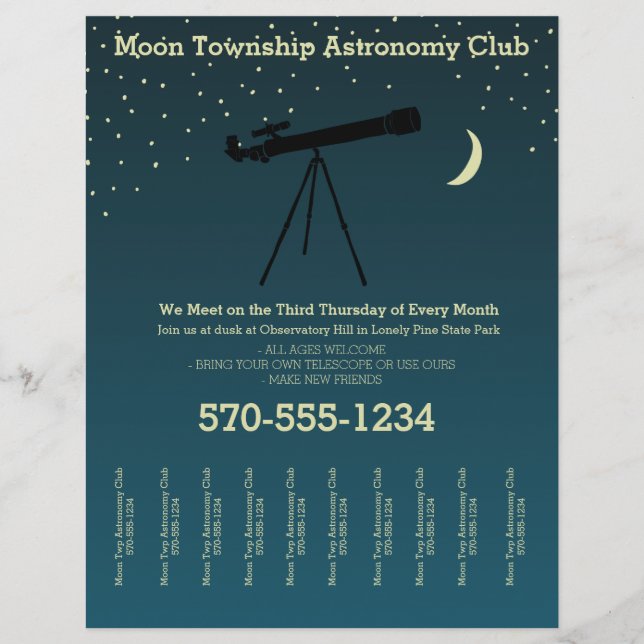 Flyer Telescopio del club de astronomía y estrellas desg (Frente)