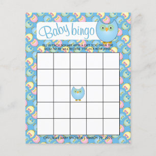 Flyer Tema de Baby Shower Pastel Blue Cute Owl - Bingo
