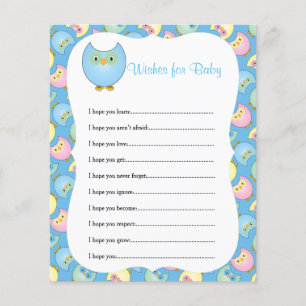 Flyer Tema de Baby Shower Pastel Blue Cute Owl - Deseos