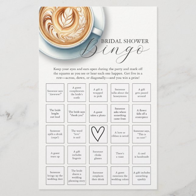 Flyer Tema del café Bridal Shower Bingo (Frente)
