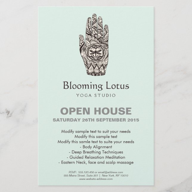 Flyer Terapia de Masaje Henna Dragonfly Tattoo Hand (Frente)