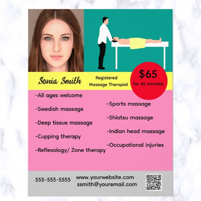 Flyer Terapia de Masaje Registrada Editable (What a great way to advertise your massage therapy business!)