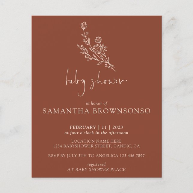 Flyer Terracotta Bouquet Presupuesto Botánico Baby Showe (Frente)