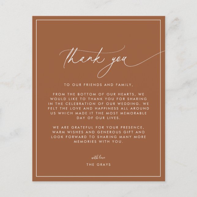 Flyer Terracotta Fall Wedding Thank You Card (Frente)
