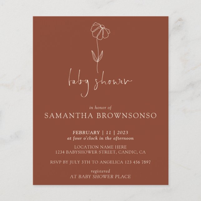 Flyer Terracotta Flower Botanical Budget Baby Shower (Frente)