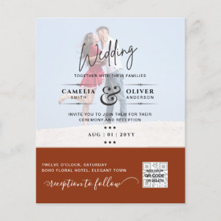 Flyer Terracotta Foto Boda Invitar Código QR Guardar fec