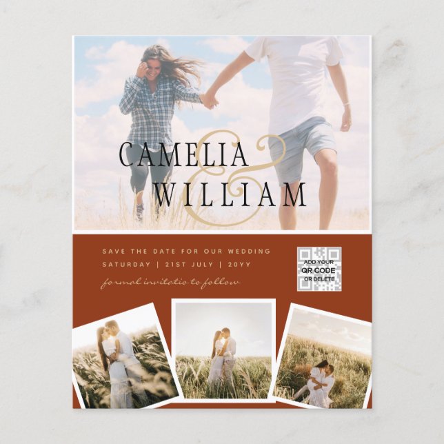 Flyer Terracotta Foto Boda Invitar Código QR Guardar fec (Frente)