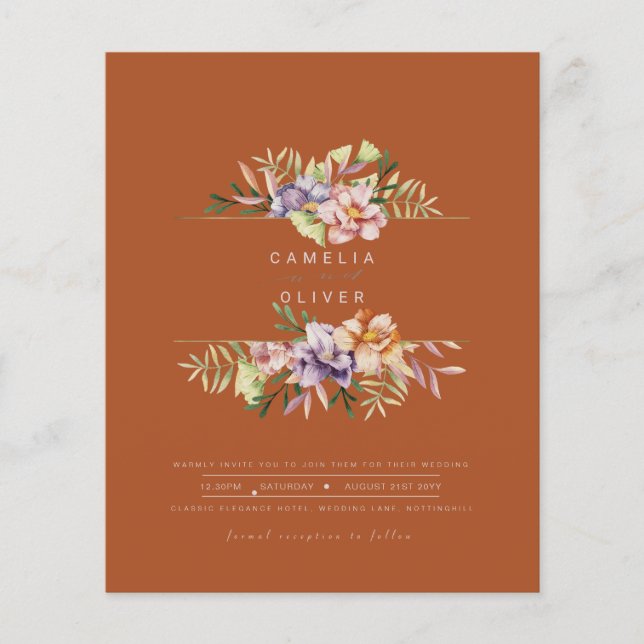 Flyer Terracotta Summer Floral Wedding Invitar código QR (Frente)