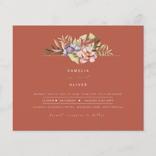 Flyer Terracotta Summer Floral Wedding Invitar código QR (Frente)