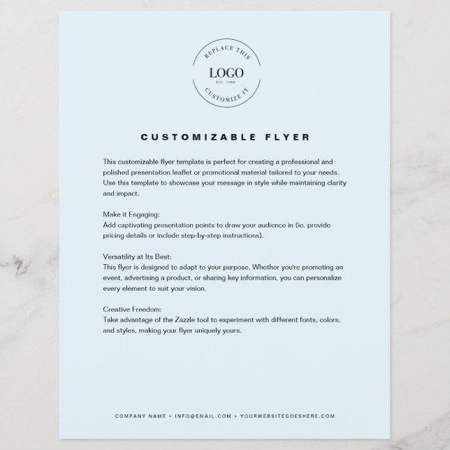 Flyer texto de logotipo personalizable azul contacto inf (Frente)