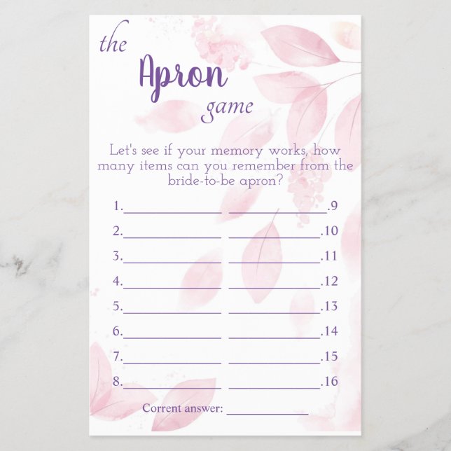 Flyer The Apron Bridal Shower Game Card (Frente)