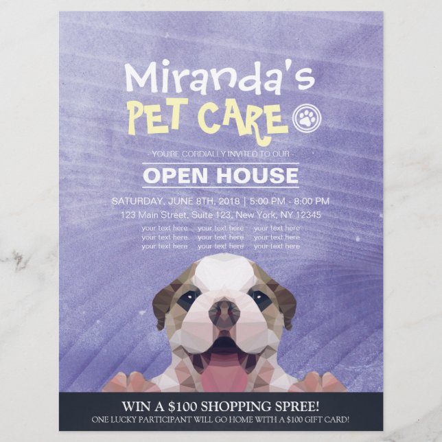 Flyer Tienda de cuidado de mascotas Mascota Salón de bel (Frente)