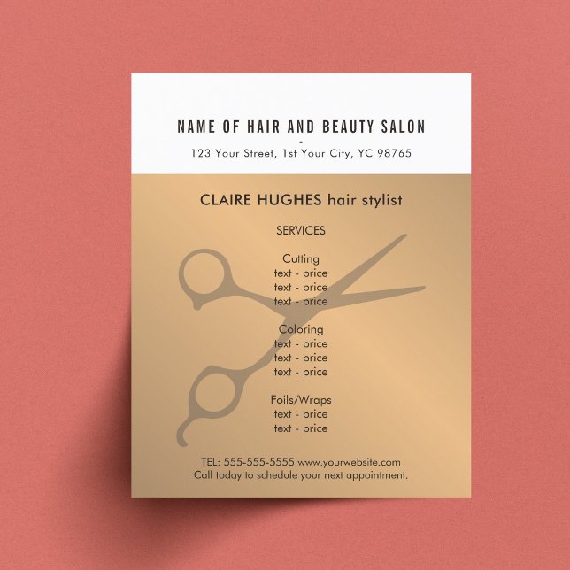 Flyer Tijeras Elegantes de Oro Falso Blancas Salón de Be (Subido por el creador)