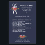 Flyer Tijeras Florales - Salón Naval Azul del Pelo<br><div class="desc">Volante de negocios de peluquería en azul marino con fuentes blancas modernas,  un par de tijeras blancas,  y flores dibujadas a mano en bellas combinaciones de colores: coral rojo,  rosa caliente,  naranja y blanco.</div>