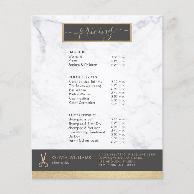 Flyer Tijeras geométricas de oro estilo mármol para pelu (Frente)