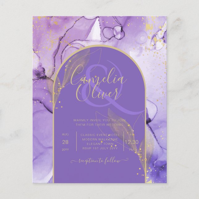 Flyer Tinta Resumen PURPLE GOLD Lavender Wedding INVITE (Frente)