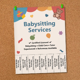 Flyer Tiras Desgarradoras de Cuidado de Niños de Oso de