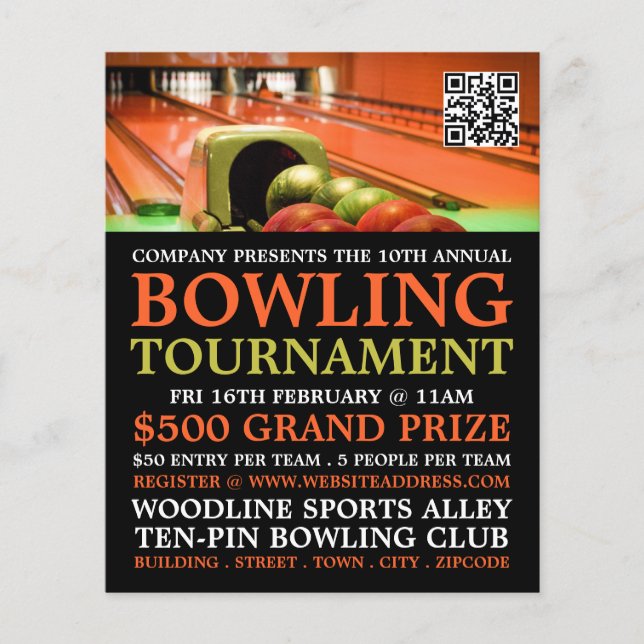 Flyer Torneo de Bowling Alley, Bowling con 10 pines (Frente)