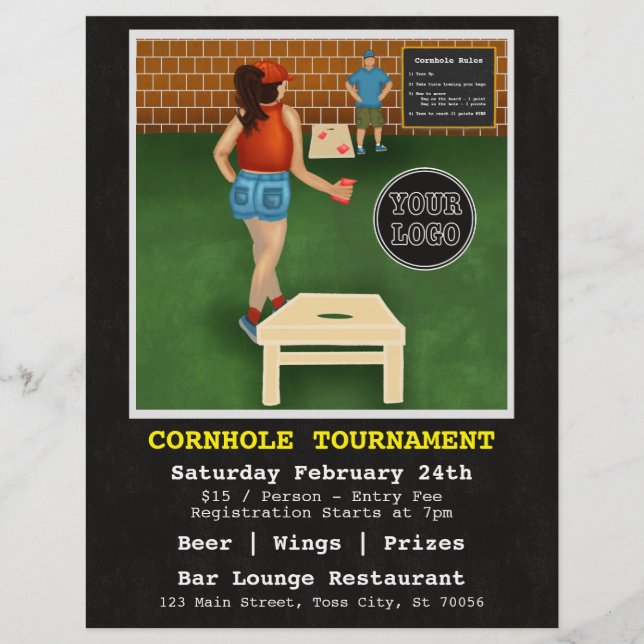 Flyer Torneo de Cornhole, bar restaurante de recaudación (Frente)