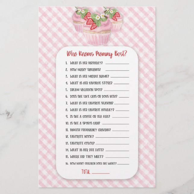 Flyer Torta de fresa bebé a Chica de juego de ducha de a (Frente)