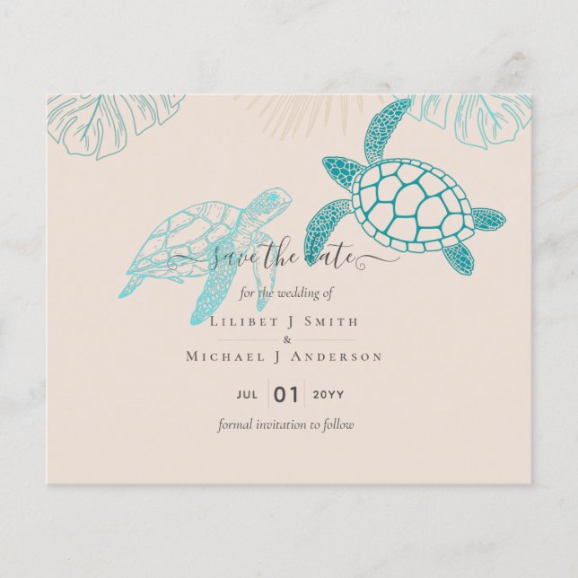 Flyer Tortugas Marinas Boda Arte de Línea Moderna (Frente)