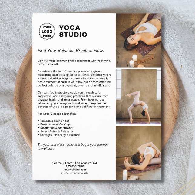 Flyer Trabajo promocional de instructores de yoga (Yoga Instructor Teacher Promotional Business Flyer)