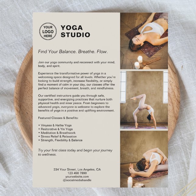 Flyer Trabajo promocional de instructores de yoga (Yoga Instructor Teacher Promotional Business Flyer)