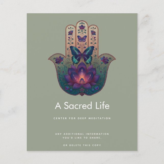Flyer Transformación Sagrada | Diseño de Mano Hamsa (Atrás)