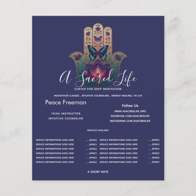 Flyer Transformación Sagrada | Diseño de Mano Hamsa (Frente)