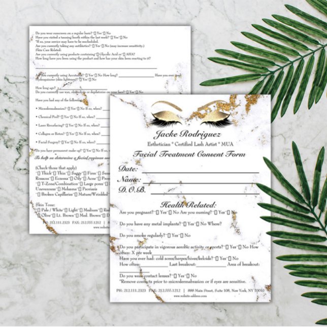 Flyer Tratamiento facial Forma de consentimiento Marble  (Facial Treatment Consent Form Marble Part Flyer)