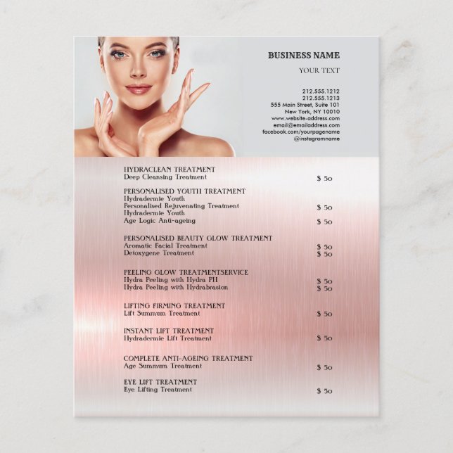 Flyer TRATAMIENTOS DE CARA Salón de belleza 4.5"x5.6" (Frente)