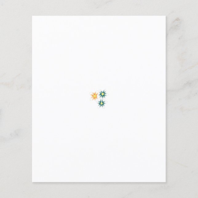 Flyer tres flores con pétalos verdes y naranjas (Frente)