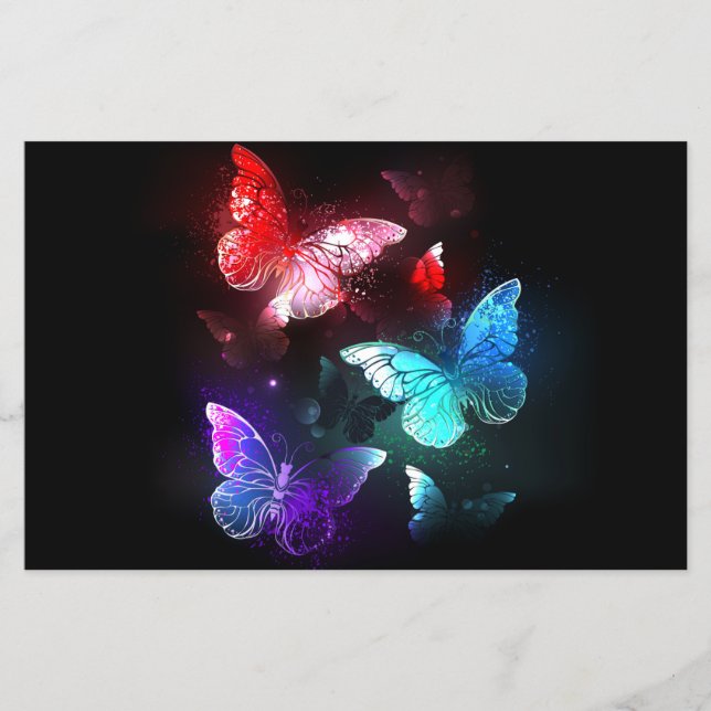 Flyer Tres mariposas brillantes en el fondo nocturno (Frente)