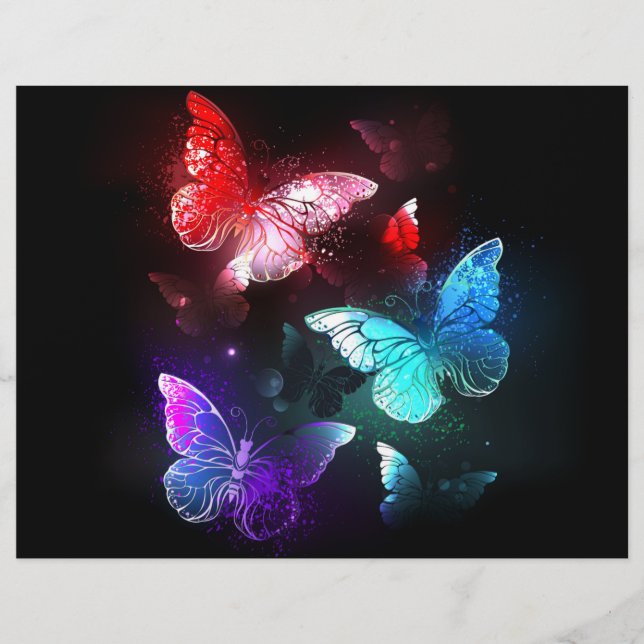 Flyer Tres mariposas brillantes en el fondo nocturno (Frente)