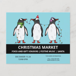 Flyer Tres Pingüinos Festivos Sobre Azul - Mercado de Na