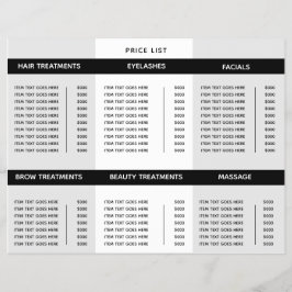 Flyer Trifold  Salon Spa Professional Price List