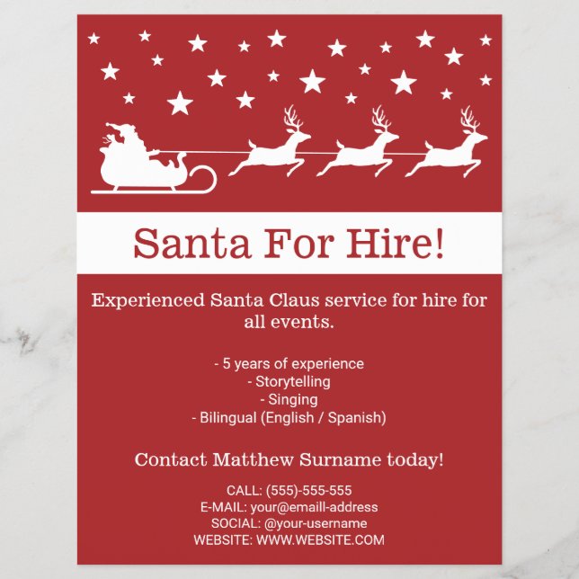 Flyer Trineo de Santa Rojo y Blanco - Santa para Contrat (Frente)