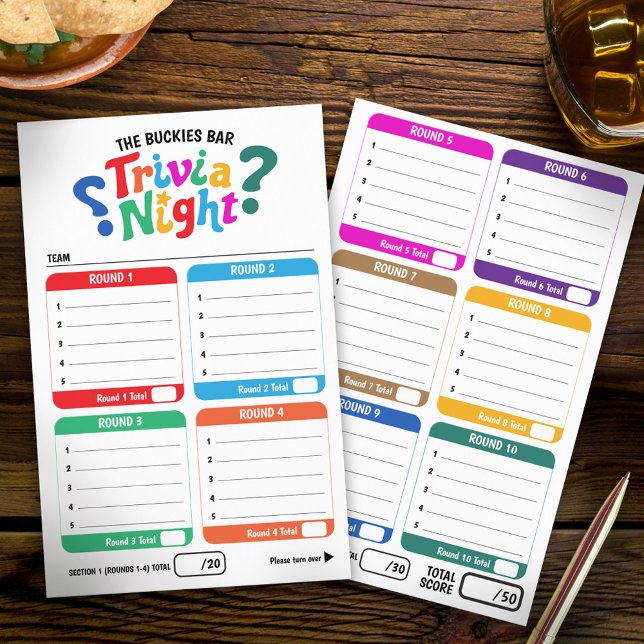 Flyer Trivia gaming 50 questions answer sheets (Subido por el creador)