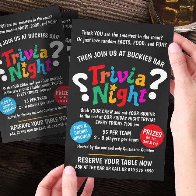 Flyer Trivia Night game night colorful quiz promotional (Subido por el creador)