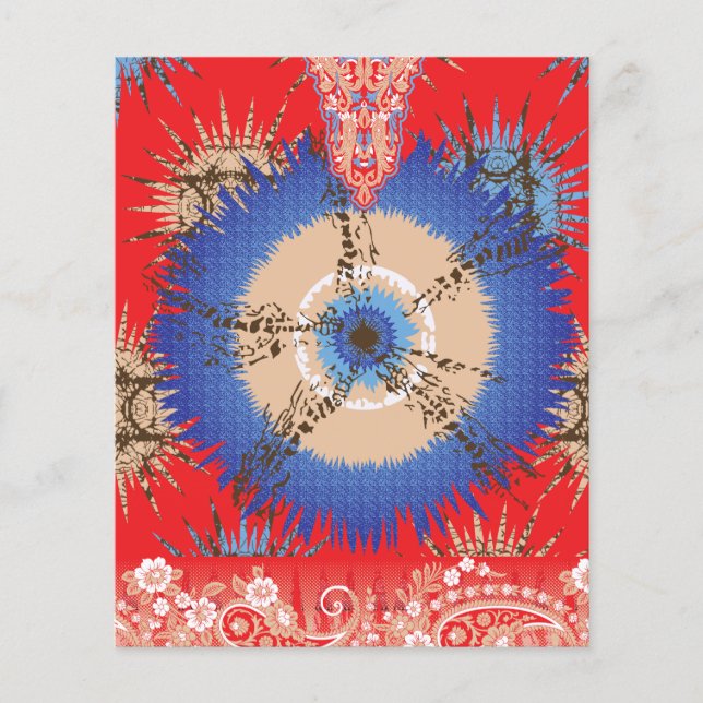 Flyer un diseño de fondo rojo con un círculo azul (Frente)