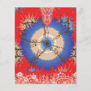 Flyer un diseño de fondo rojo con un círculo azul