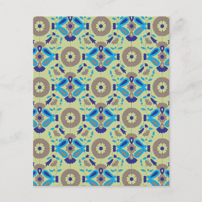 Flyer un patrón azul y verde sobre un fondo verde (Frente)