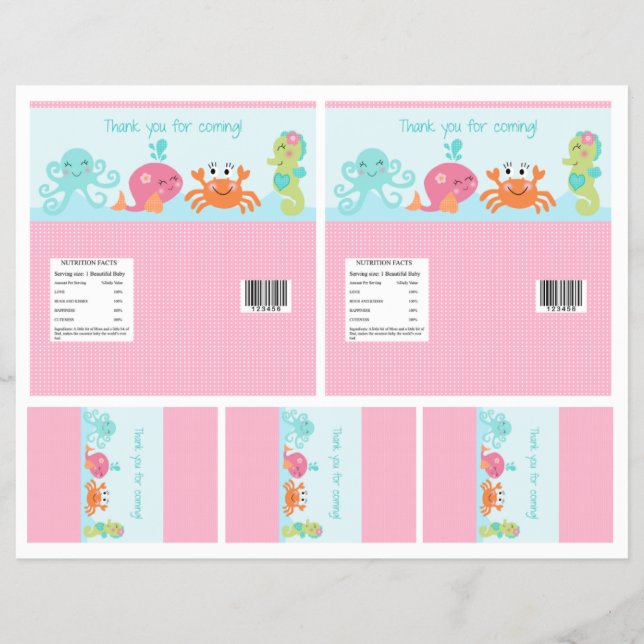 Flyer Under the Sea/Pink Whale Candy Bar Labels 2 sizes (Frente)