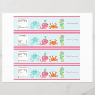 Flyer Under the Sea/Pink Whale Water Bottle Labels