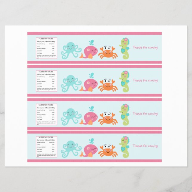 Flyer Under the Sea/Pink Whale Water Bottle Labels (Frente)