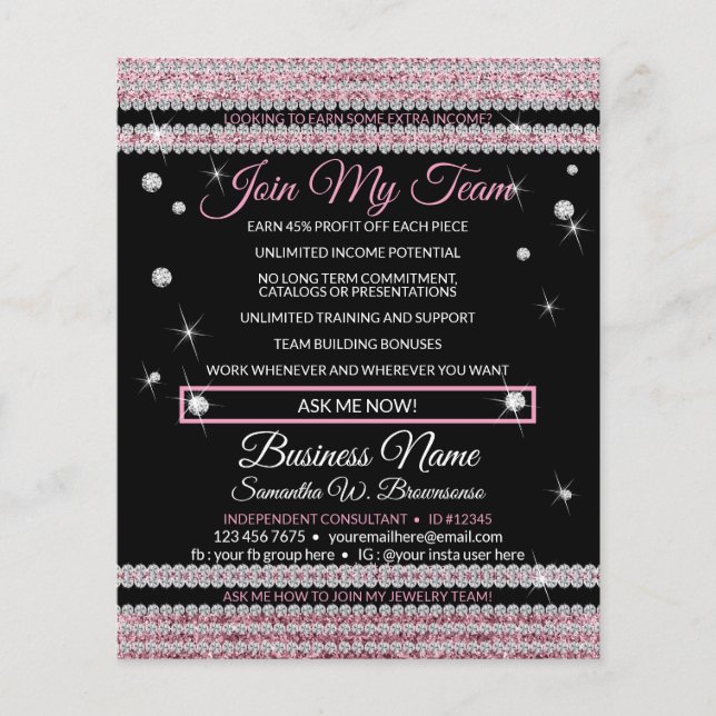 Flyer Únete a mi equipo Joyas Bling (Frente)