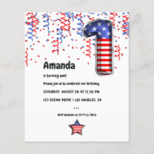 USA Patriotic Balloon 1er cumpleaños invitación