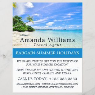 Flyer Vacaciones tropicales, agente de viajes anunciante