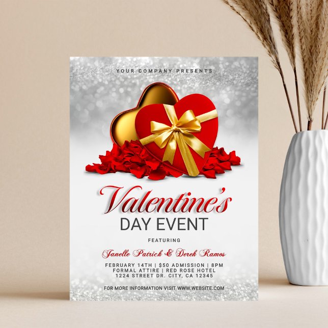 Flyer Valentine's Day Event Red Heart Box & Rose Petals (Subido por el creador)